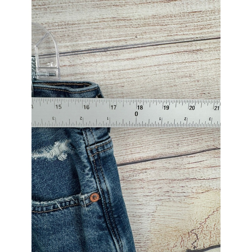 American Eagle Mom Jean Womens 14 Long Blue High Rise Strigid Raw Hem Distressed - Picture 7 of 9
